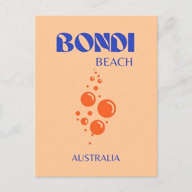 Bondi Beach, Preppy Art, Orange, Blue Helg Vykort (Framsida)