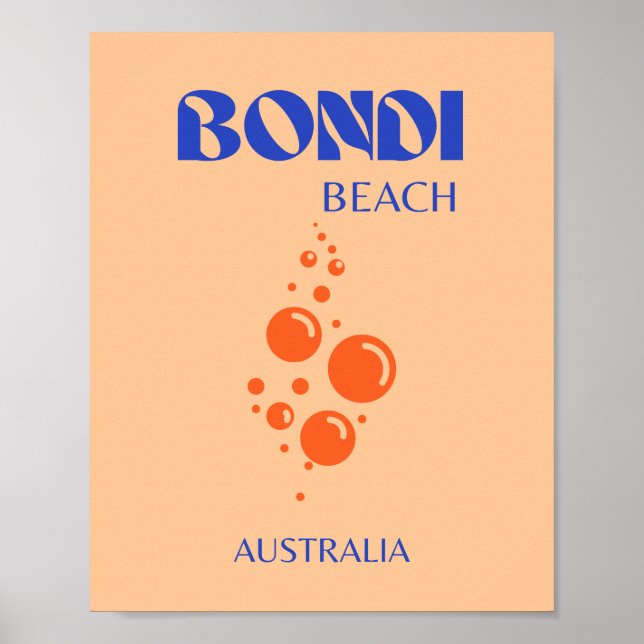 Bondi Beach, Preppy Art, Orange, Blue Poster (Framsidan)