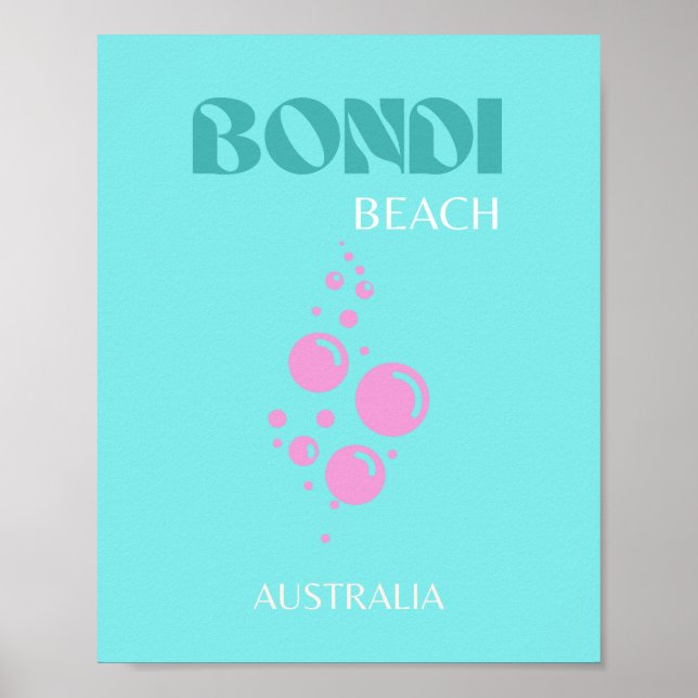 Bondi Beach, Travel Art, Blue Aqua Poster (Framsidan)