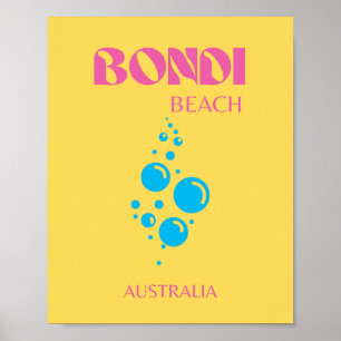 Bondi Beach, Travel Art, Preppy, Gult, Rosa Poster