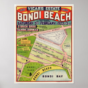 Bondi Beach, Vicar's Gods Vintage Auction Poster