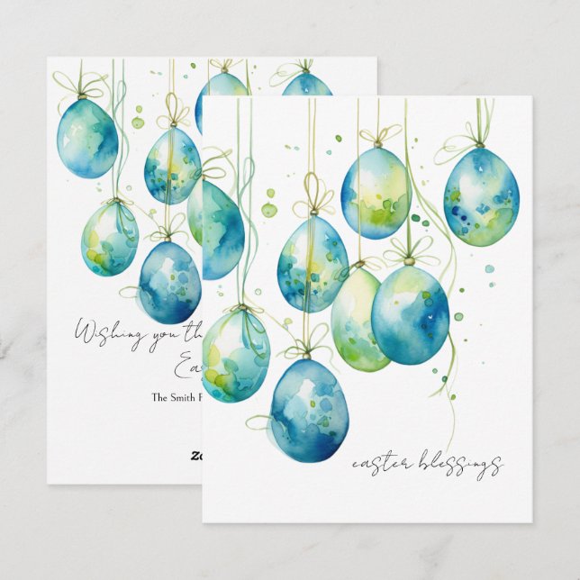 Bondi Blå och vårpåskägg på guldkedja Julkort (Fram/baksida)