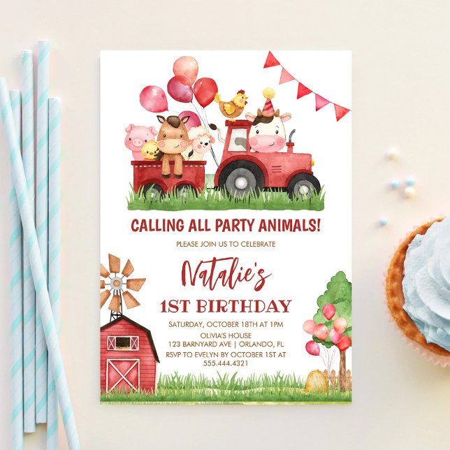 Bondjur, Ladugård, Ranchflickors 1-årsdag Inbjudningar (Skapare uppladdad)
