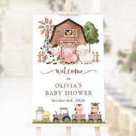 Bondjur, söta djur, välkomst Baby Shower Poster