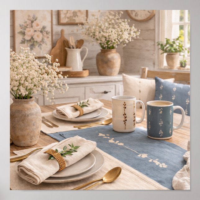 Bondkök Stilleben Botaniskt Bord Poster (Framsidan)