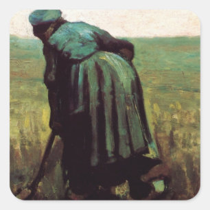 Bondkvinna grävande av Vincent van Gogh Fyrkantigt Klistermärke