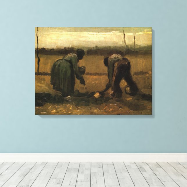 Bondkvinna planterar potatis av Vincent van Gogh Canvastryck (Insitu (trägolv))