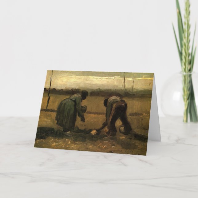 Bondkvinna planterar potatis av Vincent van Gogh Kort (Framsida)
