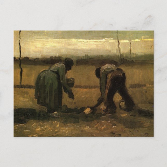 Bondkvinna planterar potatis av Vincent van Gogh Vykort (Framsida)