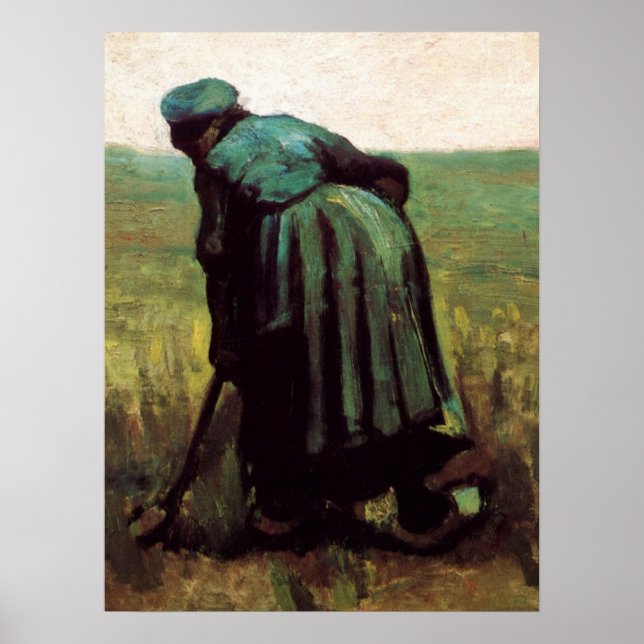 Bondkvinna som gräver av Vincent van Gogh Poster (Framsidan)