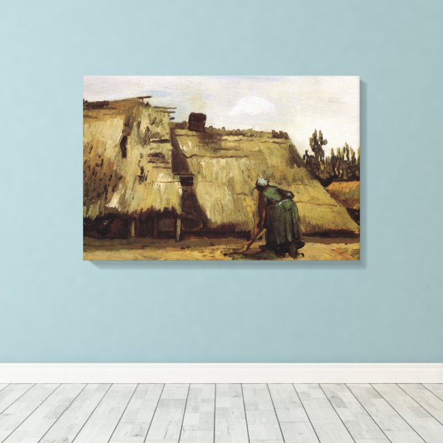 Bondkvinna som gräver stuga av Vincent van Gogh Canvastryck (Insitu (trägolv))