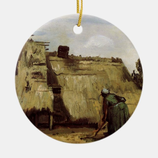Bondkvinna som gräver stuga av Vincent van Gogh Julgransprydnad Keramik (Framsidan)