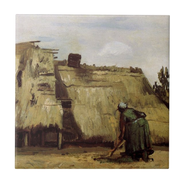 Bondkvinna som gräver Stuga av Vincent van Gogh Kakelplatta (Framsidan)