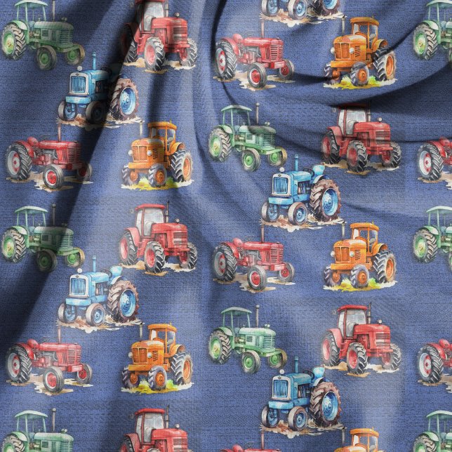 Bondtraktor Denim Blå Design Tyg (Skapare uppladdad)