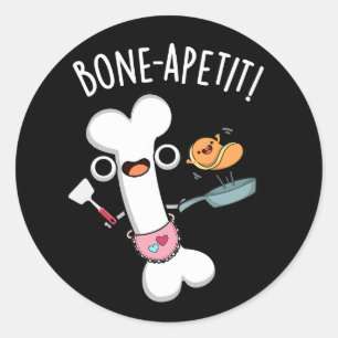 Bone Apetit Funny Cooking Pun Mörk BG Runt Klistermärke