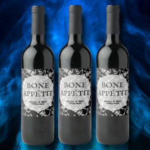 BONE APPÉTIT Skeletons Black Vinflaska Etikett