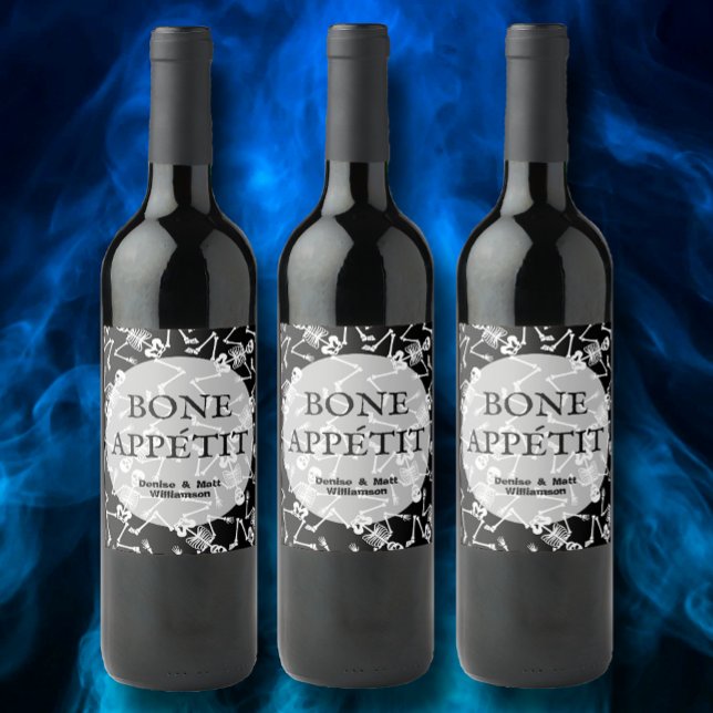 BONE APPÉTIT Skeletons Black Vinflaska Etikett (Skapare uppladdad)