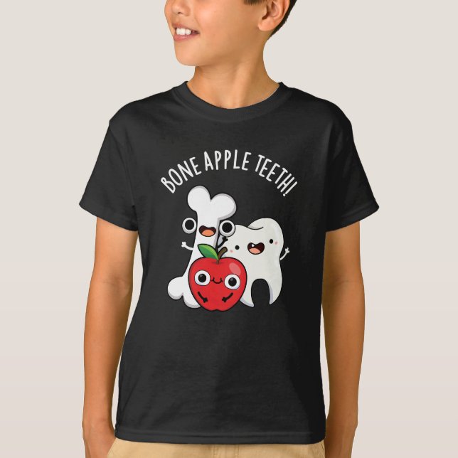 Bone Apple Teeth Funny Bona Appetit Pun Dark BG T Shirt (Framsida)