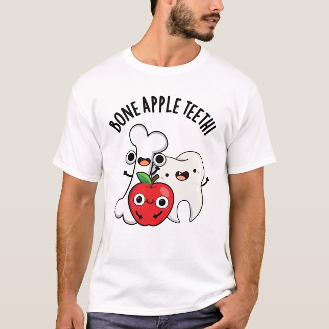 Bone Apple Teeth Funny Bona Appetit Pun  T Shirt (Framsida)