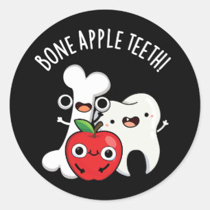 Bone Apple Teeth Rolig Bona Appetit Puns Mörk Bakg Runt Klistermärke