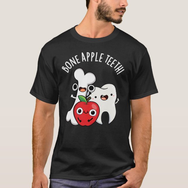 Bone Apple Teeth Roligt Bona Appetit Puns Mörk Bak T Shirt (Framsida)