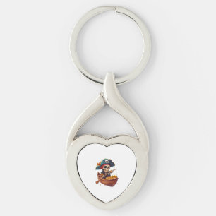 Bone Buccaneer - Funny Pirat Skull Twisted Heart Silverfärgad Nyckelring
