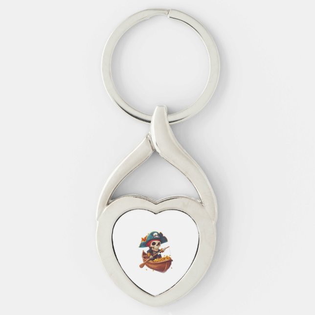 Bone Buccaneer - Funny Pirat Skull Twisted Heart Silverfärgad Nyckelring (Framsidan)