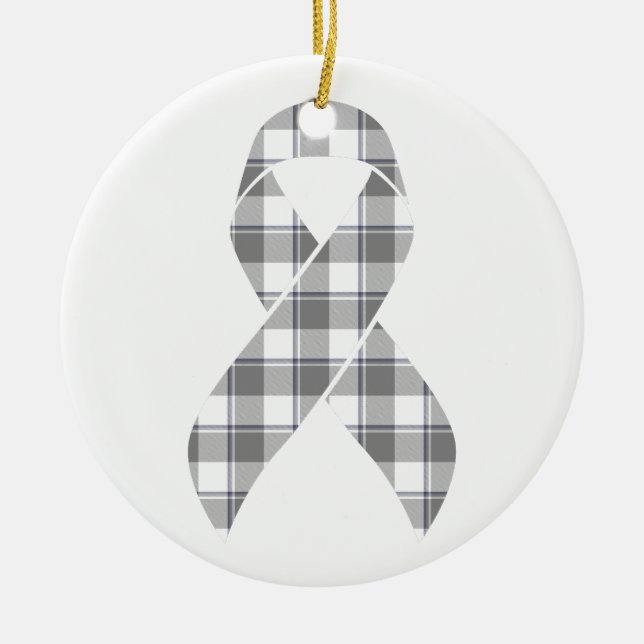 Bone Cancer Awareness Plaid Gray Ribbon Julgransprydnad Keramik (Framsidan)