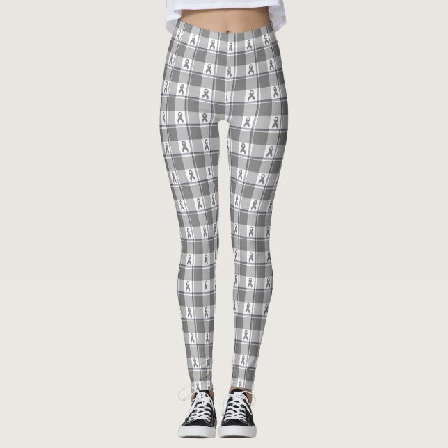 Bone Cancer Awareness Plaid Gray Ribbon Leggings (Framsida)