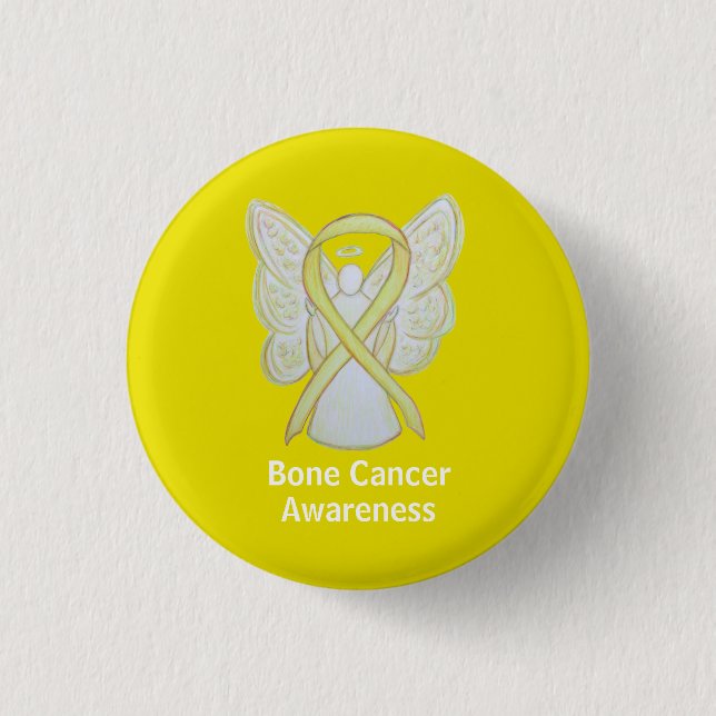 Bone Cancer Gult Angel Awareness Ribbon Pin Knapp (Framsida)