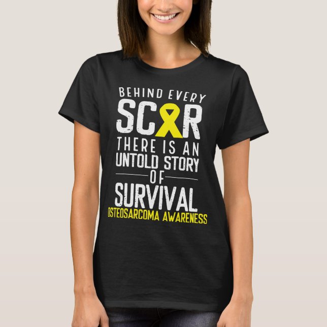 Bone Cancer Gult Scar Osteosarcoma Awareness T Shirt (Framsida)