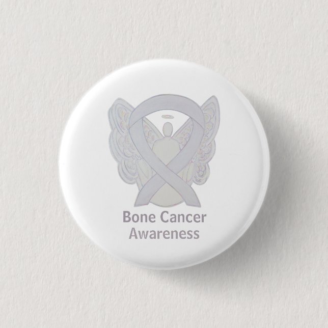 Bone Cancer White Angel Awareness Ribbon Pin Knapp (Framsida)