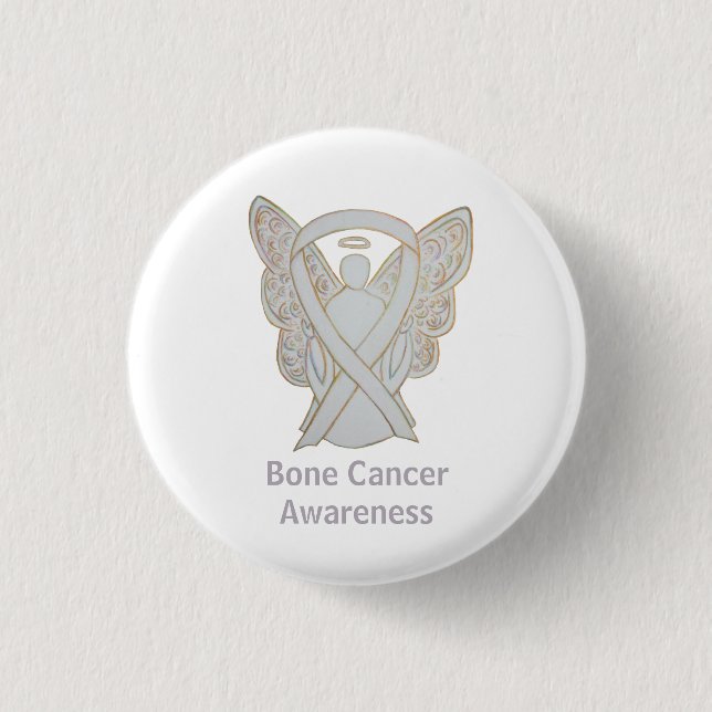 Bone Cancer White Awareness Ribbon Anpassningsbar  Knapp (Framsida)
