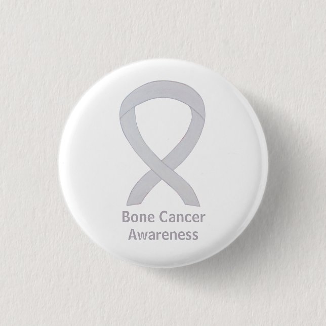 Bone Cancer White Awareness Ribbon Anpassningsbar  Knapp (Framsida)