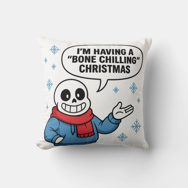 Bone Chilling Christmas Funny Skeleton Holiday Des Kudde (Framsida)