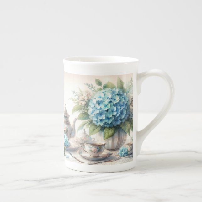 Bone China Dusty Blue Specialty Tea Party Mugg Benporslin Mugg (Höger)