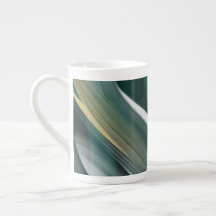 Bone China Mugg Abstrakt Art Black White Grönt Benporslin Mugg