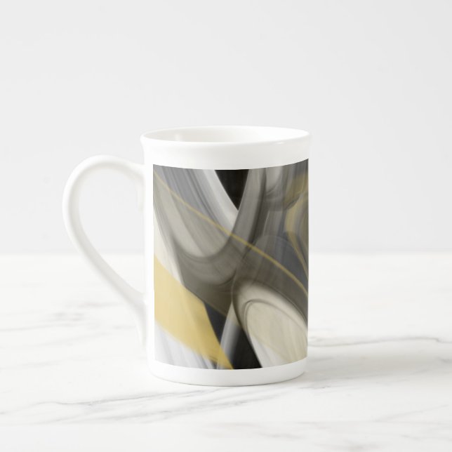 Bone China Mugg Abstrakt Art Black White Guld Benporslin Mugg (Vänster)