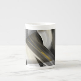 Bone China Mugg Abstrakt Art Black White Guld Benporslin Mugg