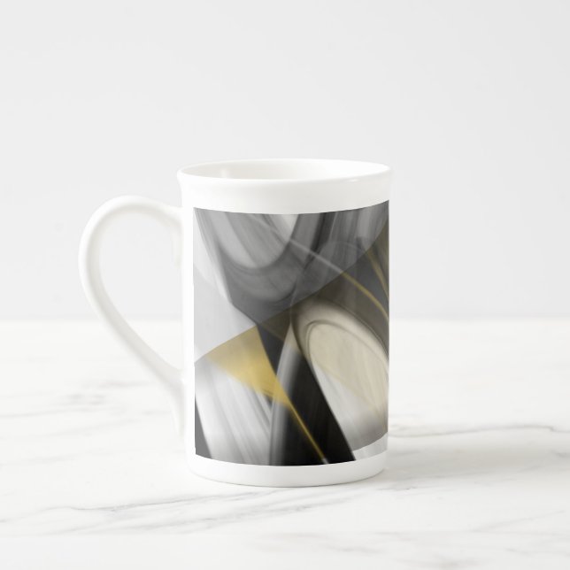 Bone China Mugg Abstrakt Art Black White Guld Benporslin Mugg (Vänster)