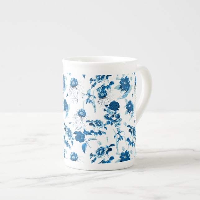 Bone China Mugg-Blue-Blommigt Benporslin Mugg (Framsida höger)