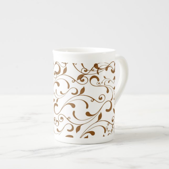 Bone China Mugg-Brown Swirls Benporslin Mugg (Framsida höger)