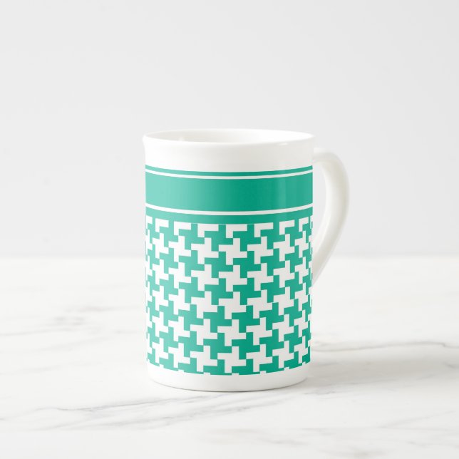 Bone China Mugg, Emerald Grönt Dogtooth Check Benporslin Mugg (Framsida höger)
