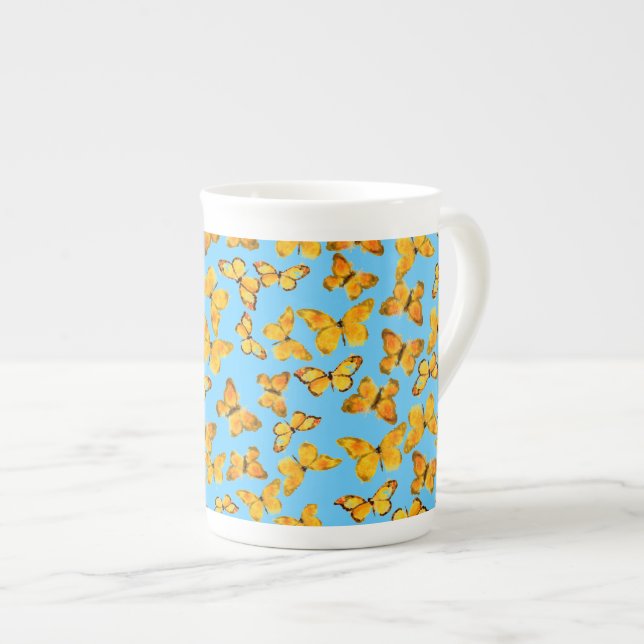 Bone China Mugg, Golden Butterflies på Himlar Blue Benporslin Mugg (Framsida höger)