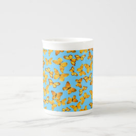 Bone China Mugg, Golden Butterflies på Himlar Blue Benporslin Mugg