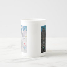 Bone China Mugg Manchester UK Night Day Skyline