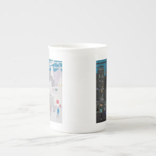 Bone China Mugg Manchester UK Night Day Skyline Benporslin Mugg
