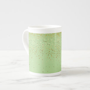 Bone China Mugg-Petite Golden Stars-Apple Grönt Benporslin Mugg