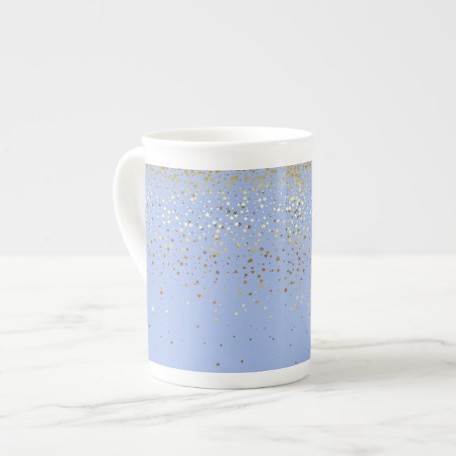 Bone China Mugg-Petite Golden Stars-Blue Benporslin Mugg (Framsida vänster)