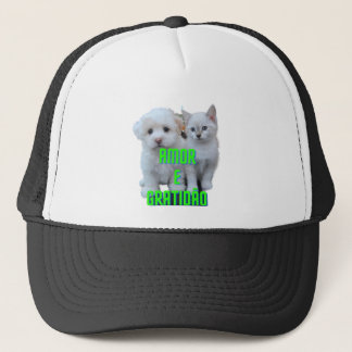 Boné com Gato e Cachorro e Mensagem Amor e... Keps